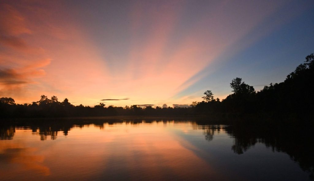 Sunset over the river during an evening mangrove cruise in Sabah