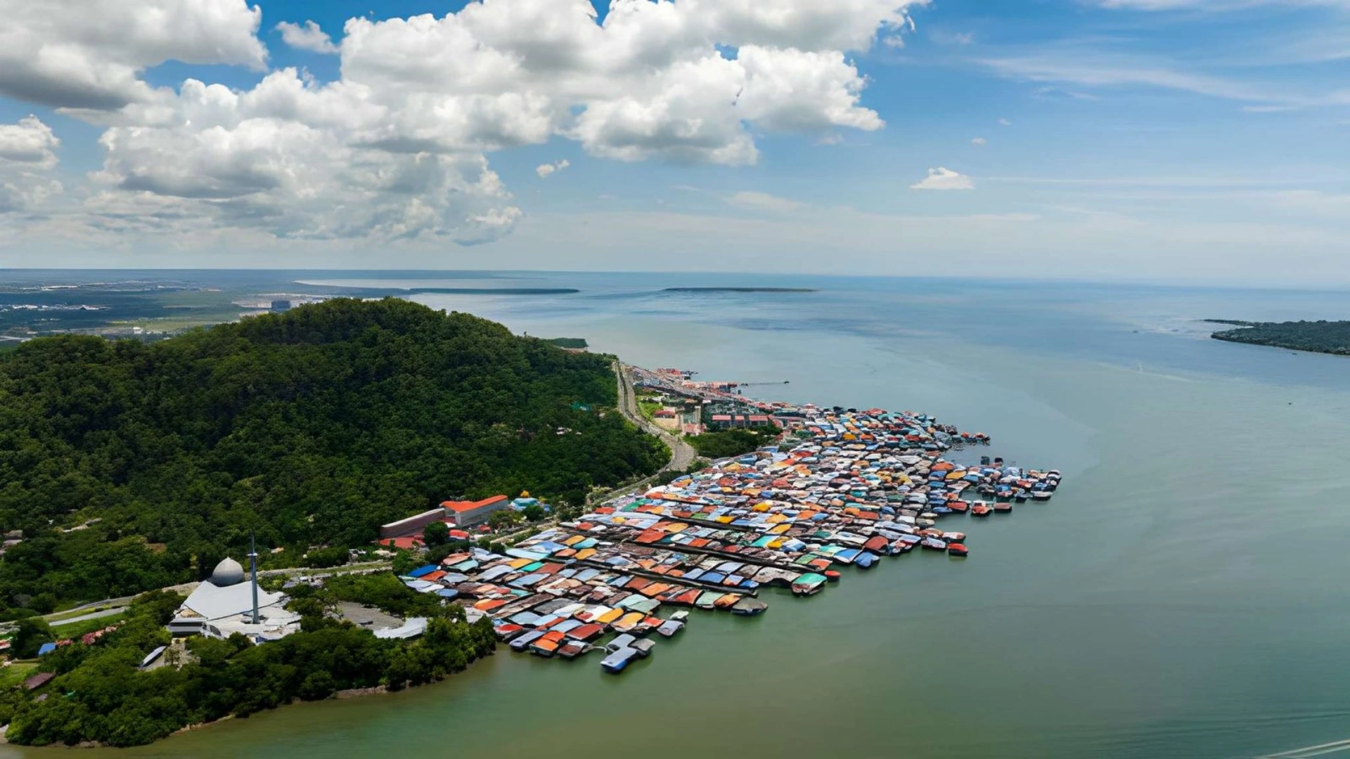 Aerial view of Sandakan on Sabah east coast