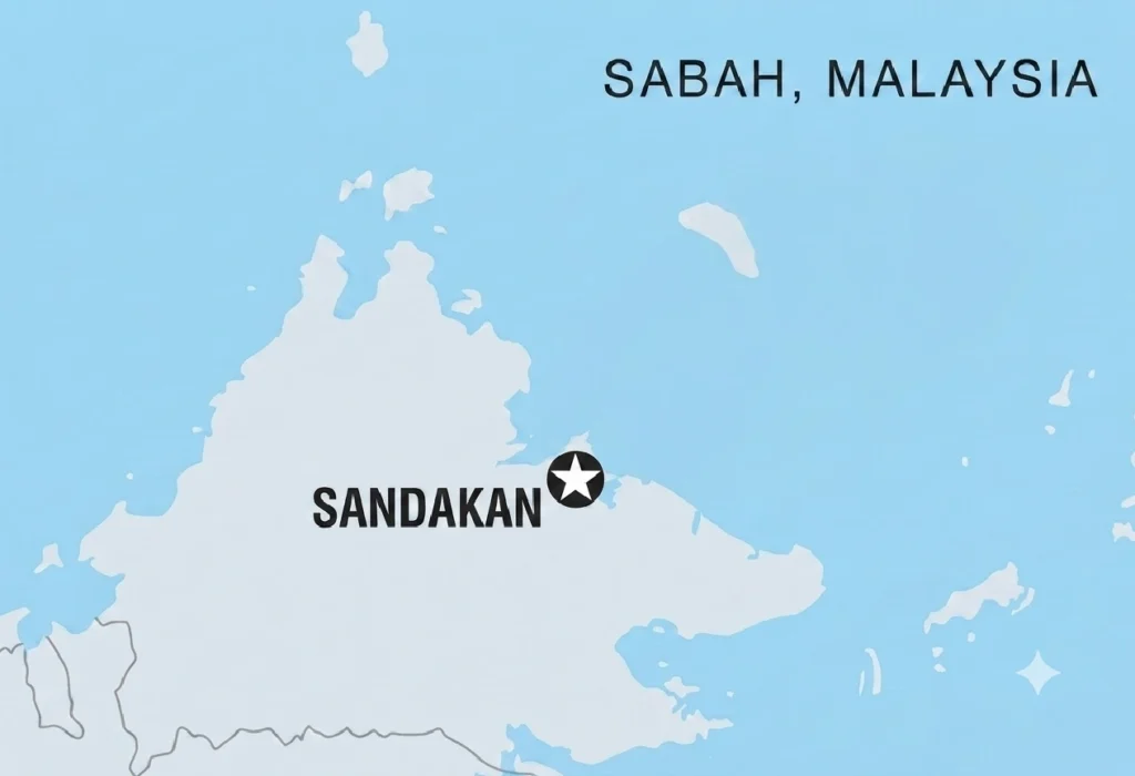 Map showing the Sandakan mangrove fireflies river cruise route