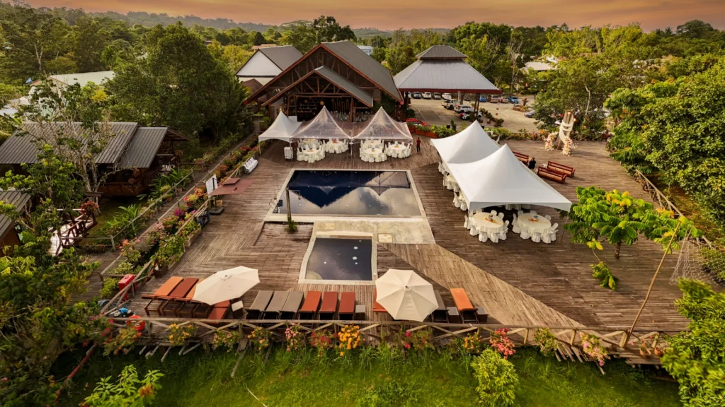 Aerial view of the swimming pool at Borneo Sepilok Rainforest Resort